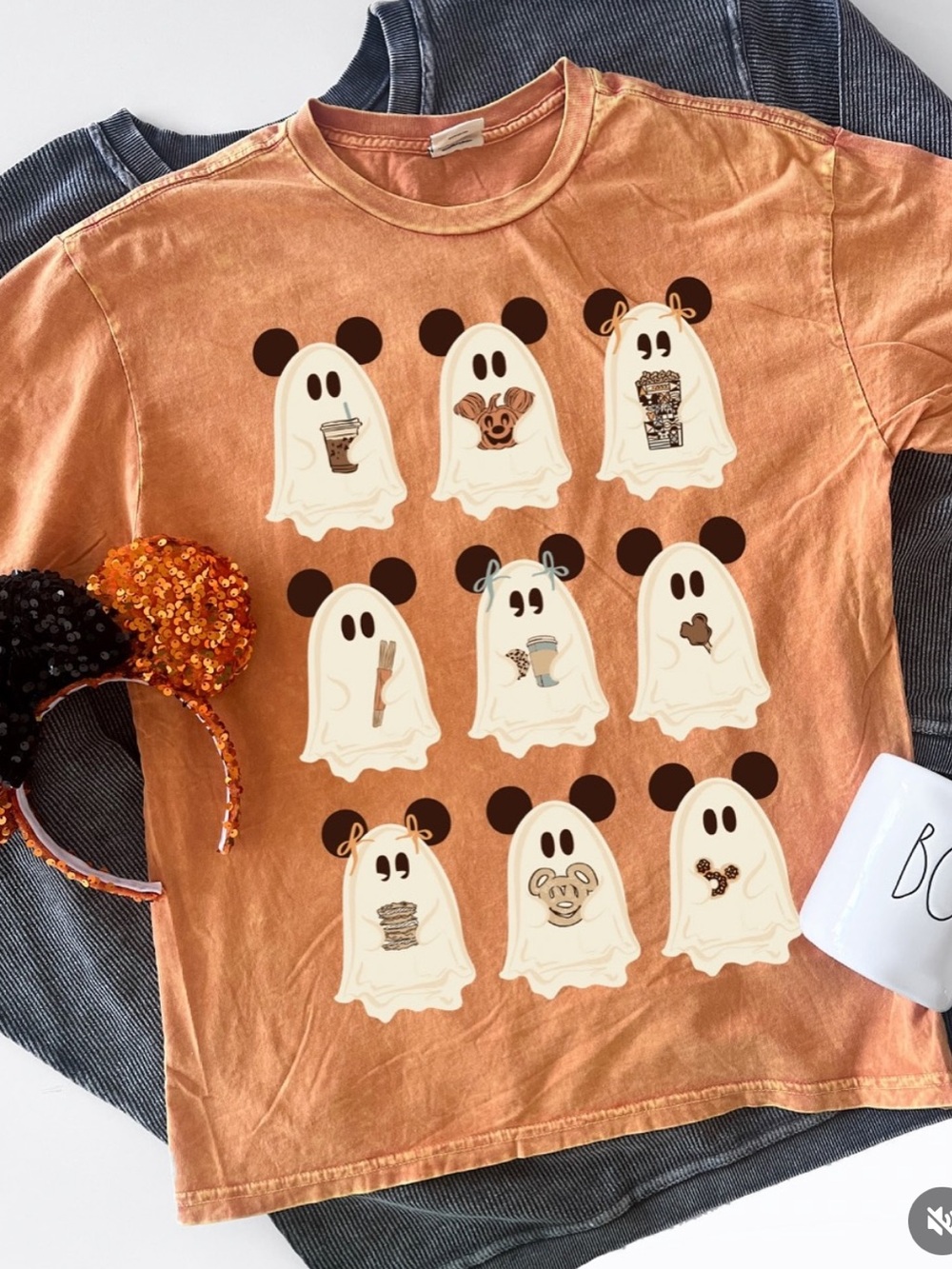 Disney + Mickey Mouse Inspired Halloween Ghost Orange Shirt